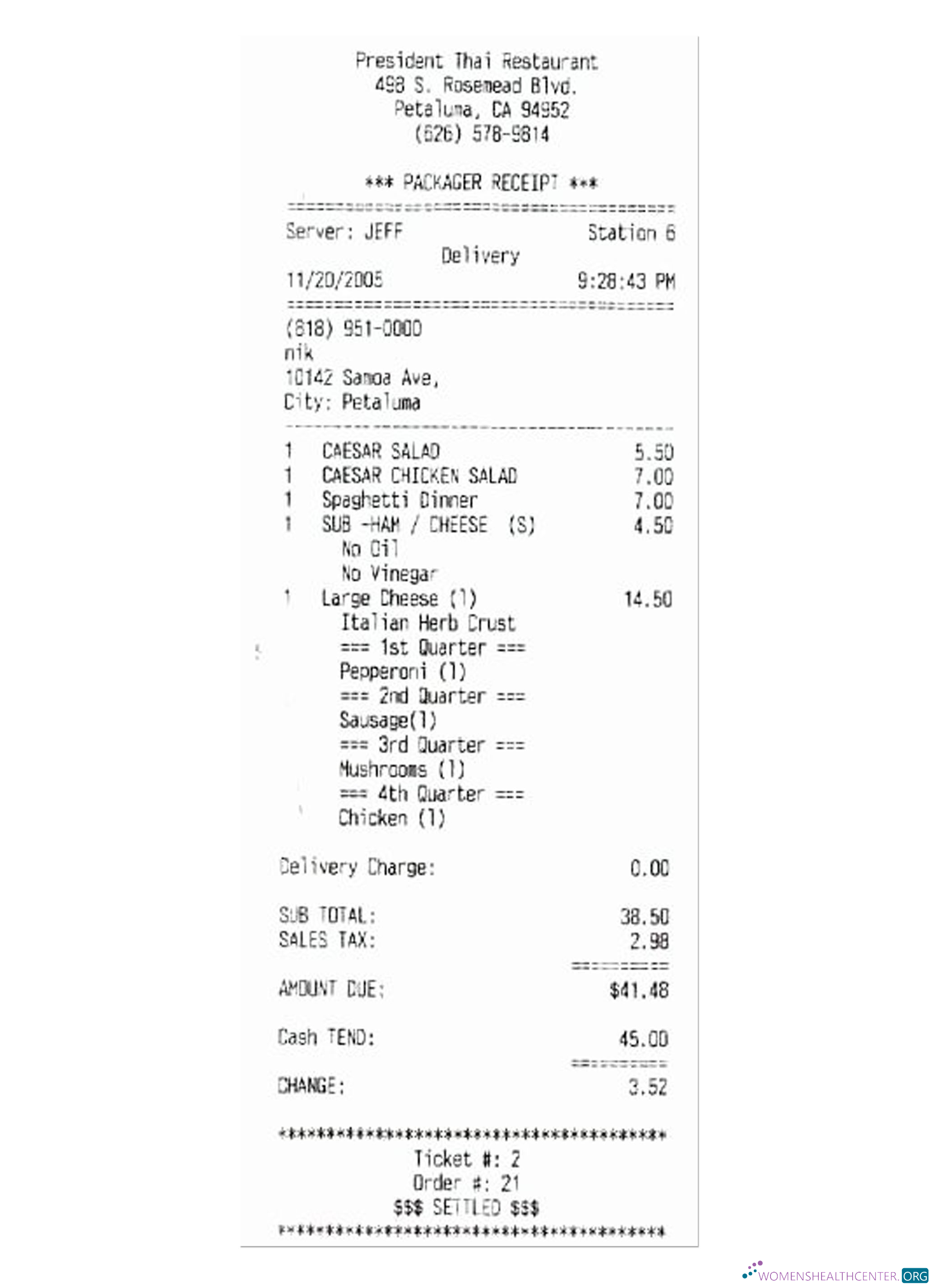 Download PRESIDENT THAI RESTAURANT payment check Photoshop template